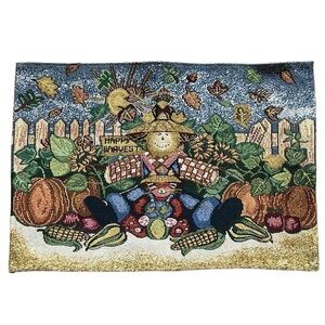 Happy Harvest Tapestry Placemats set of 2 Pumpkin Scarecrow Corn Fall Vegetables